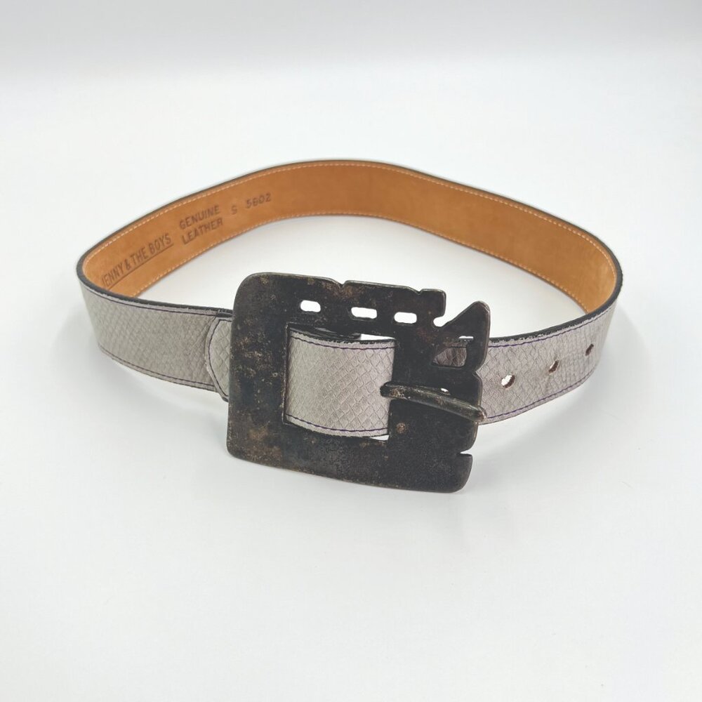 JENNY & THE BOYS Gray Reptile Embossed Leather Rustic Buckle Belt Size Small